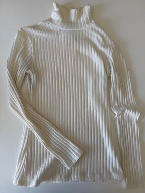 Dynamite Cream Ribbed Turtleneck Sweater | Fitted Knit Top | XS